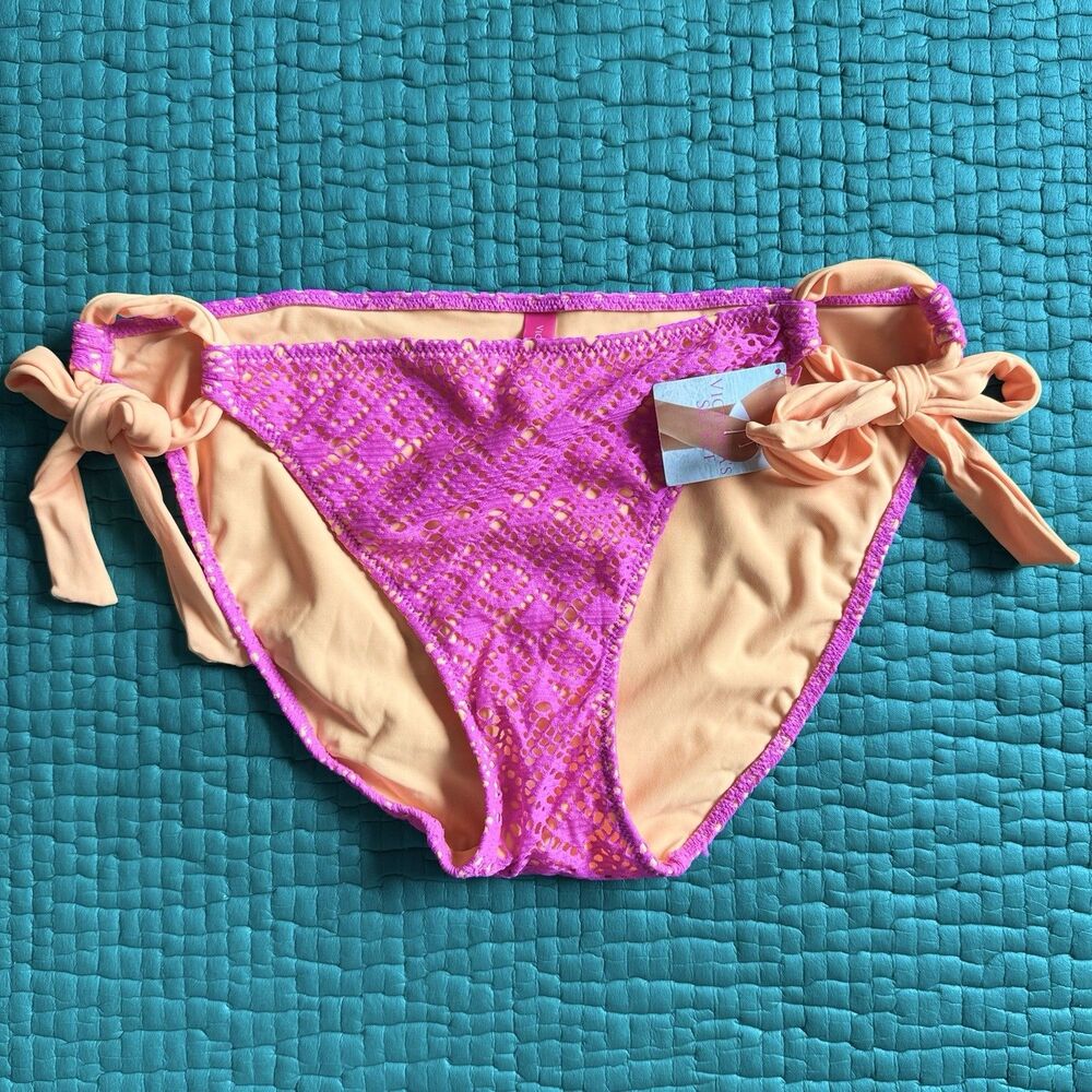 Vintage NWT Victoria’s Secret Womens Cheeky Bikini Bottom String Tie Pink L NEW